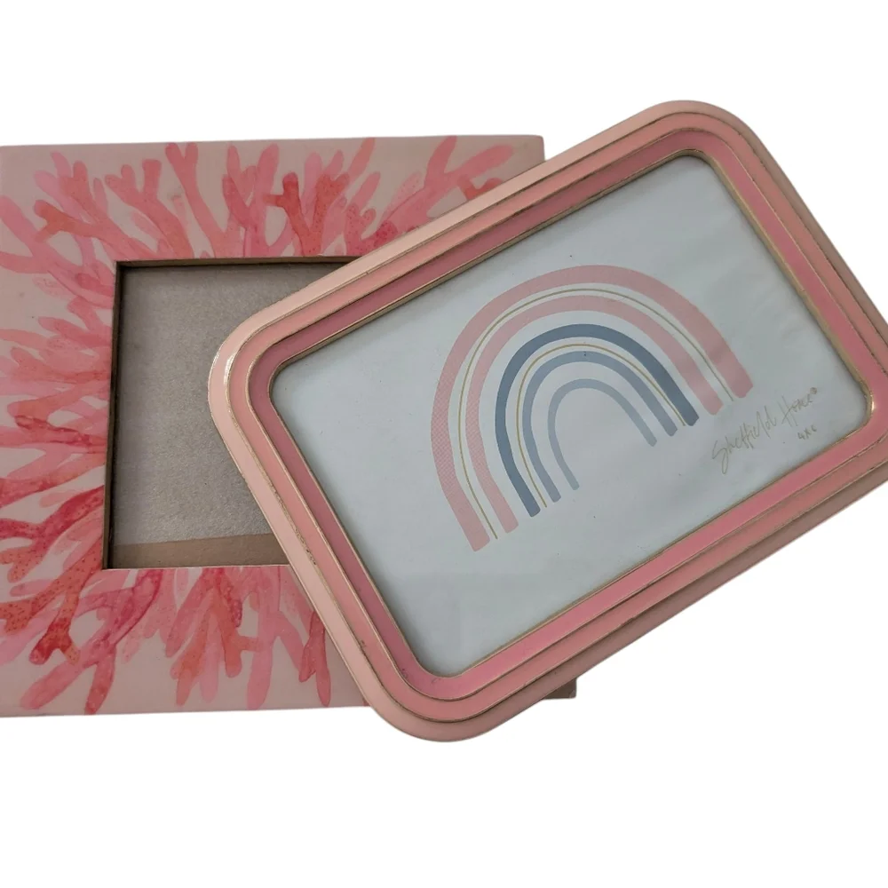 PICTURE FRAMES Modern Pink Prints Square Rectangular Artful Cute 2Pc Set Pair